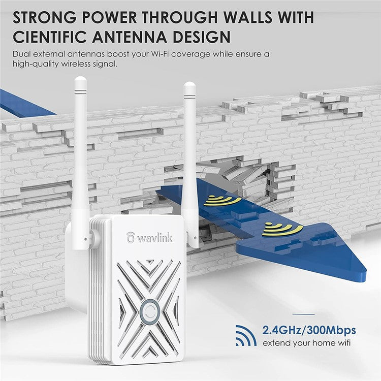 WAVLINK WS-WN578W2-A Signal Amplifier N300 WiFi Wireless AP Repeater Signal Booster with 2 Antennas for Home Office - US Plug