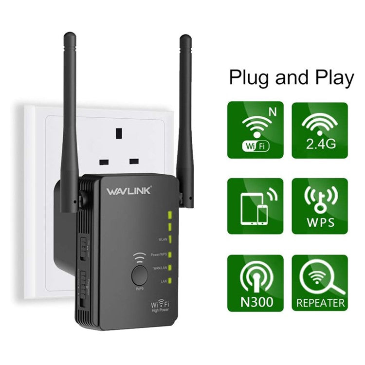 WAVLINK WS-WN578R2-B N300 WiFi Extender Home Wireless Router with 2 External Antennas - US Plug