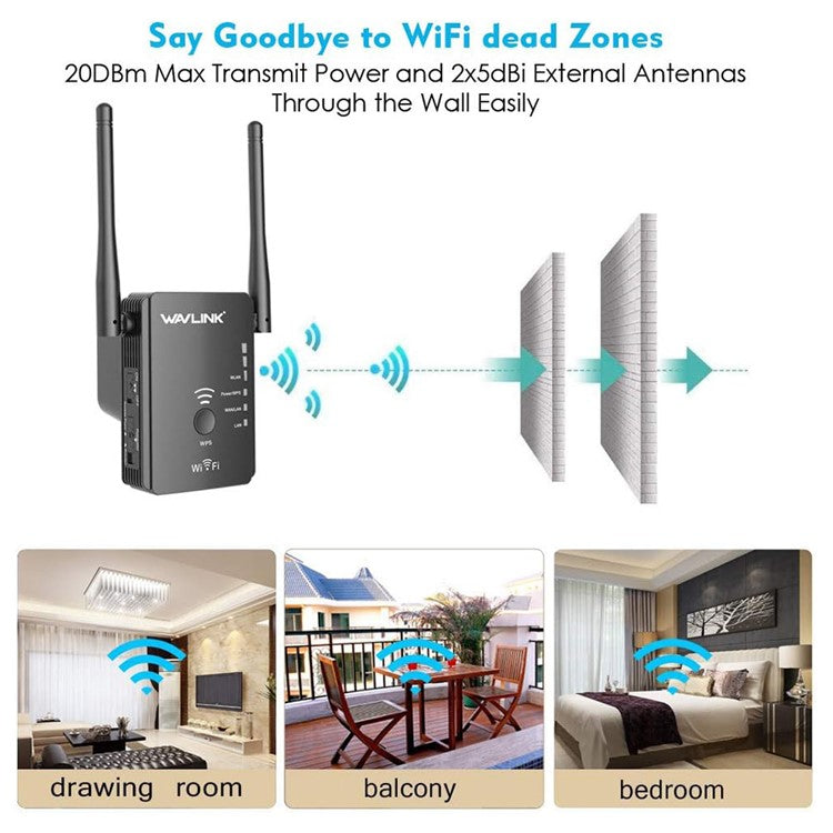 WAVLINK WS-WN578R2-B N300 WiFi Extender Home Wireless Router with 2 External Antennas - UK Plug