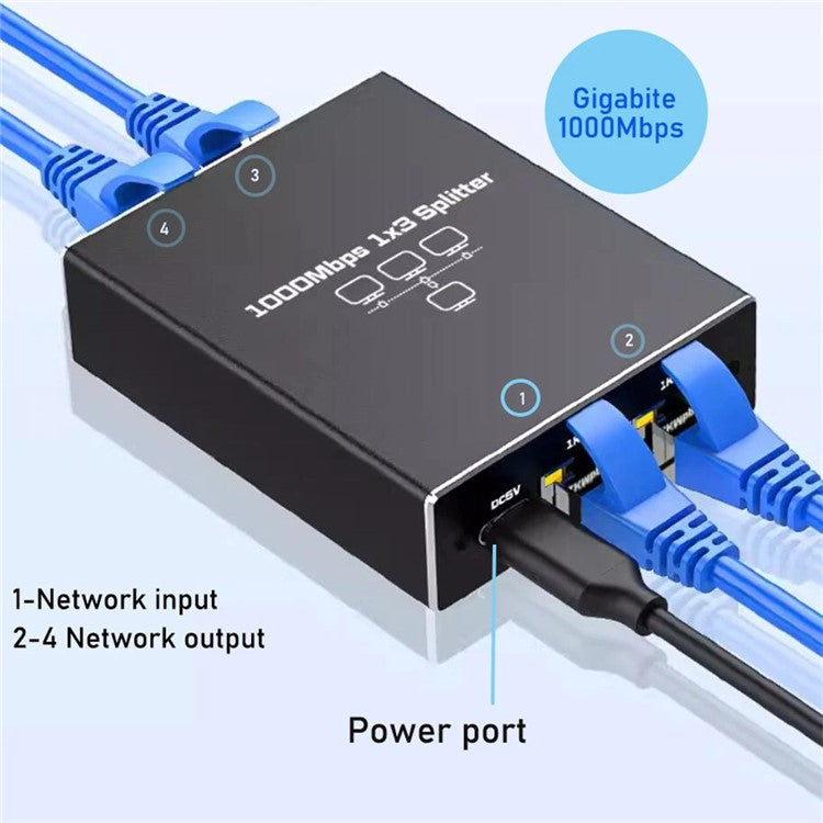 RJ45 Gigabit Network Distributor 1000Mbps 1x3 Splitter for PC / Router / Projector