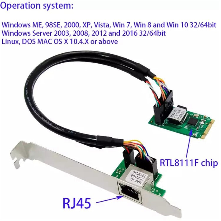 M.2 RTL8111F Adaptive Gigabit Single Port Ethernet Card GbE RJ45 Gigabit Industrial Network Card