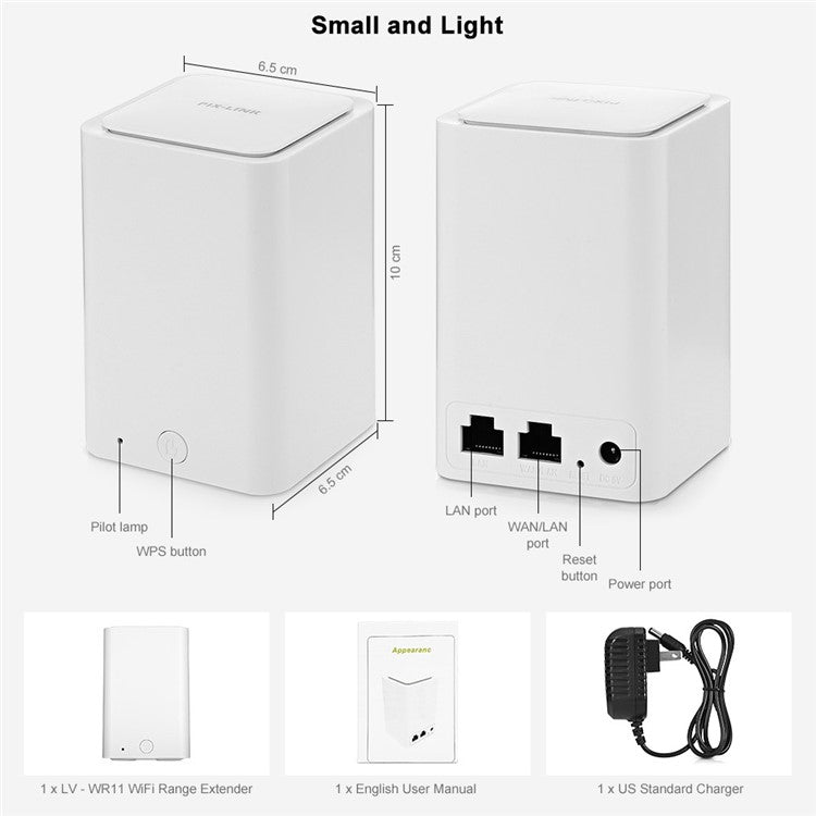 PIX-LINK Compact Size WiFi Extender WiFi Booster Indoor WiFi Signal Booster 300Mbps WiFi Amplifier Long Range Wireless Repeater - US Plug