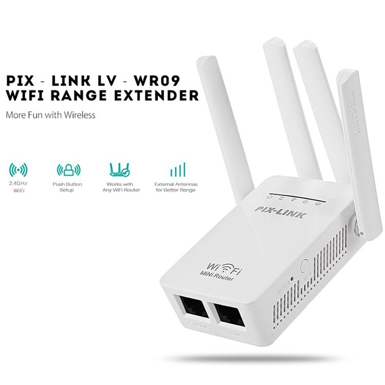 PIX-LINK WiFi Range Extender WIFI Signal Booster 300Mbps Internet Booster Easy Setup Wireless Repeater - EU Plug