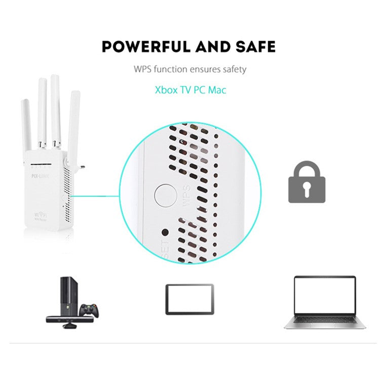 PIX-LINK WiFi Range Extender WIFI Signal Booster 300Mbps Internet Booster Easy Setup Wireless Repeater - EU Plug