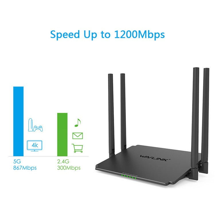 WAVLINK WS-WN532A3-B AC1200M Wireless Routers WPA2-PSK 300Mbps Dual Band Wireless Repeater with 4 Antennas - US Plug