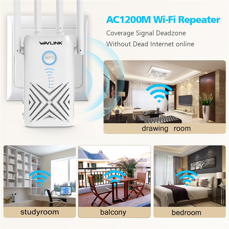 WAVLINK WN579X3 AC1200 Wireless Router 2.4G / 5G Dual Band WiFi Repeater with 4x 5dBi Antennas - UK Plug