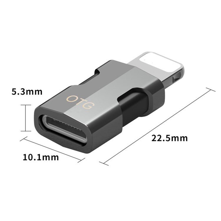 USB C to OTG Lightning Adapter for iPhone Support Data Transmission Connect Charger Connector Cable Converter Wireless Microphone Adapter - Black