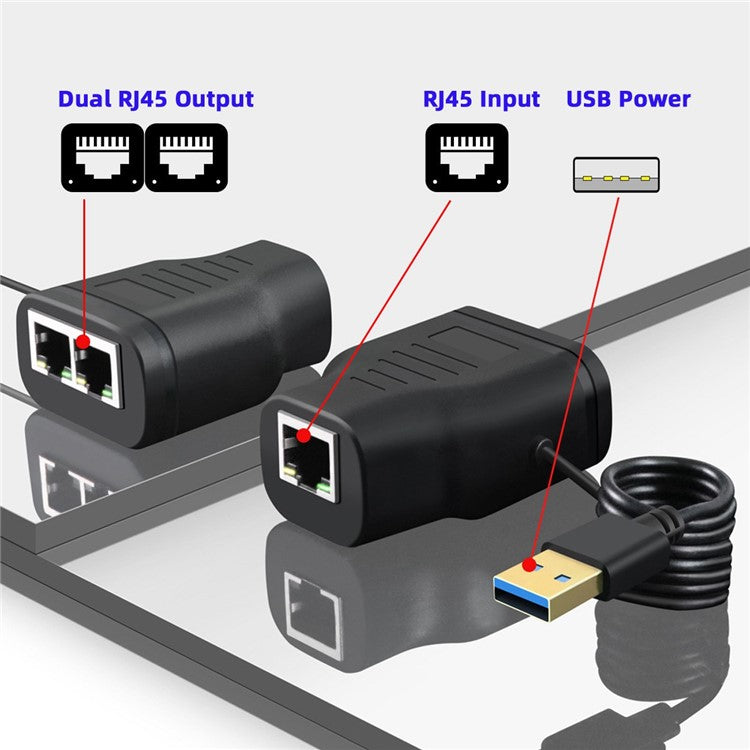 UT-015 100Mbps STP UTP RJ45 8P8C Plug to Dual RJ45 Hub Splitter Network Ethernet Switcher Adapter with USB Power Cable