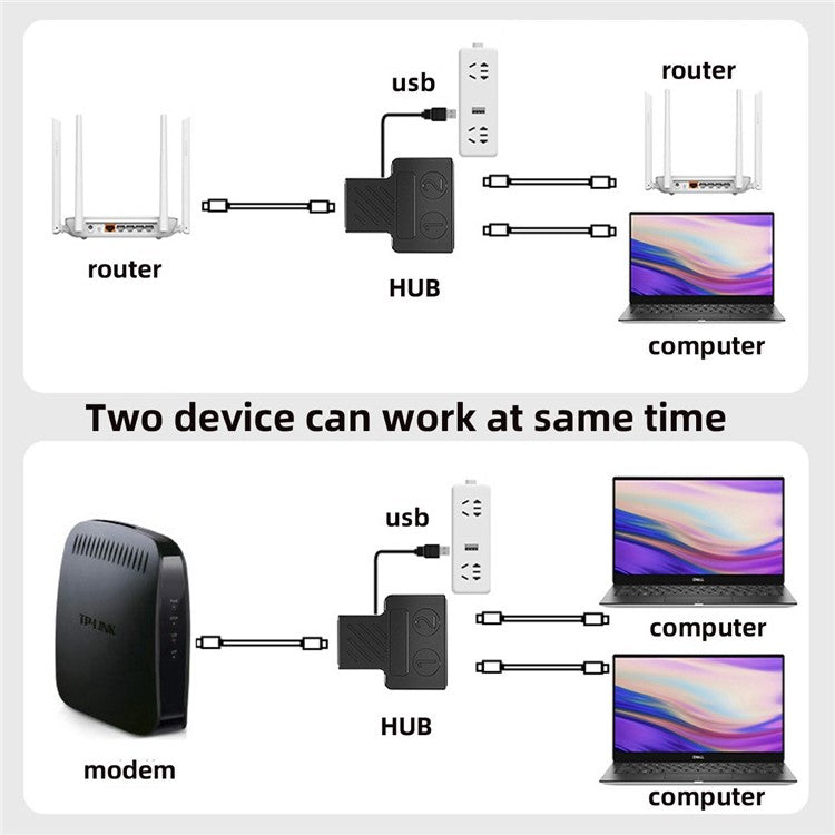 UT-015 100Mbps STP UTP RJ45 8P8C Plug to Dual RJ45 Hub Splitter Network Ethernet Switcher Adapter with USB Power Cable