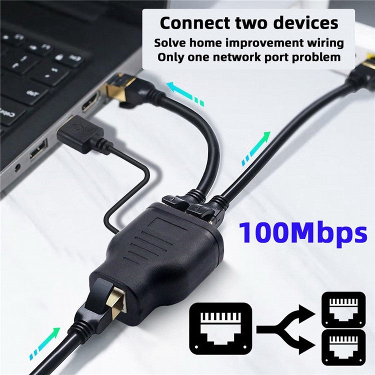 UT-015 100Mbps STP UTP RJ45 8P8C Plug to Dual RJ45 Hub Splitter Network Ethernet Switcher Adapter with USB Power Cable