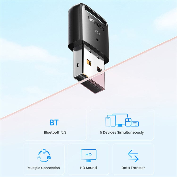 UGREEN USB Bluetooth 5.3 Dongle Adapter for PC Speakers Wireless Mouse Keyboard Audio Receiver Transmitter