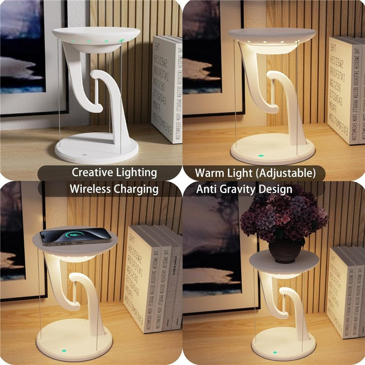 15W Mobile Phone Wireless Charger Suspended Anti-gravity Desk Lamp Atmosphere Night Light - White