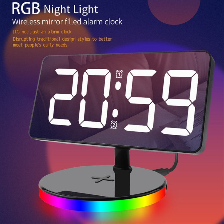 TS-3001-B White LED Digital Alarm Clock 15W Phone Wireless Charger Night Light