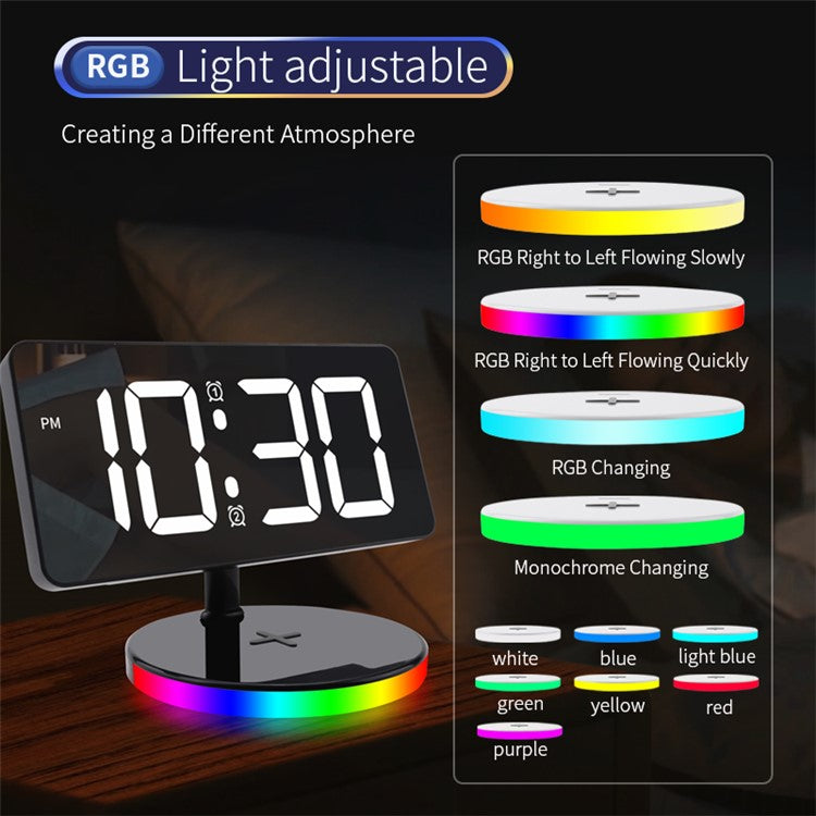 TS-3001-B White LED Digital Alarm Clock 15W Phone Wireless Charger Night Light