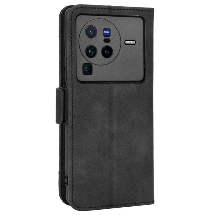 PU Leather Multiple Card Slots Double Magnetic Clasp Case for vivo X80 Pro 5G, Wallet Stand Style Phone Cover - Black