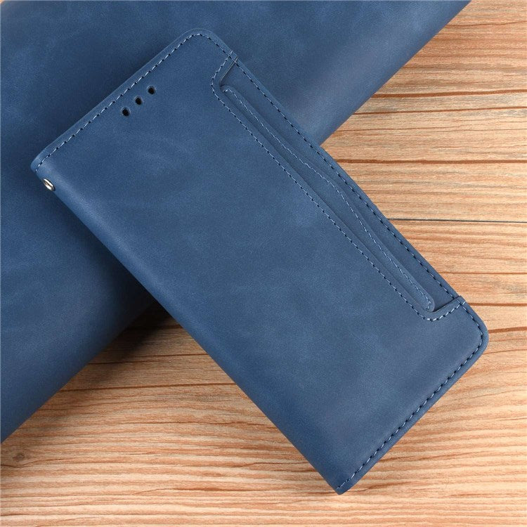 PU Leather Multiple Card Slots Double Magnetic Clasp Case for vivo X80 Pro 5G, Wallet Stand Style Phone Cover - Blue