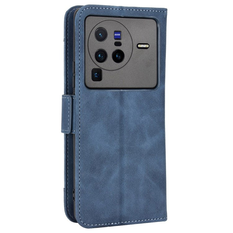 PU Leather Multiple Card Slots Double Magnetic Clasp Case for vivo X80 Pro 5G, Wallet Stand Style Phone Cover - Blue