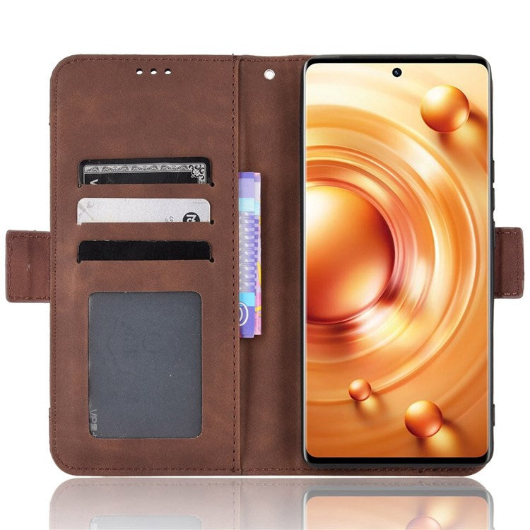 PU Leather Multiple Card Slots Double Magnetic Clasp Case for vivo X80 Pro 5G, Wallet Stand Style Phone Cover - Brown