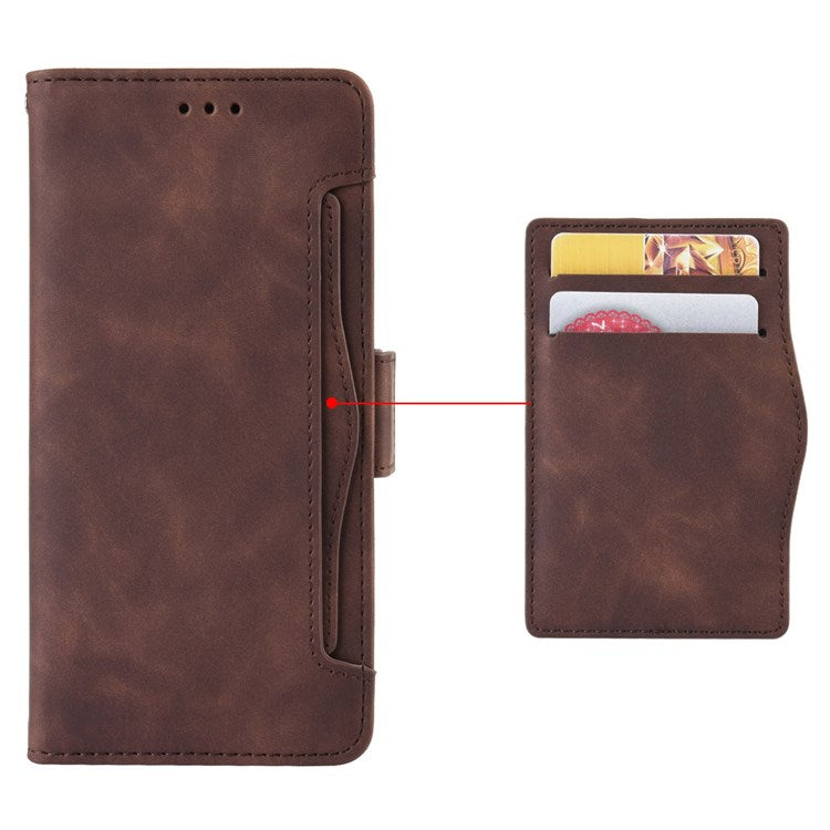 PU Leather Multiple Card Slots Double Magnetic Clasp Case for vivo X80 Pro 5G, Wallet Stand Style Phone Cover - Brown