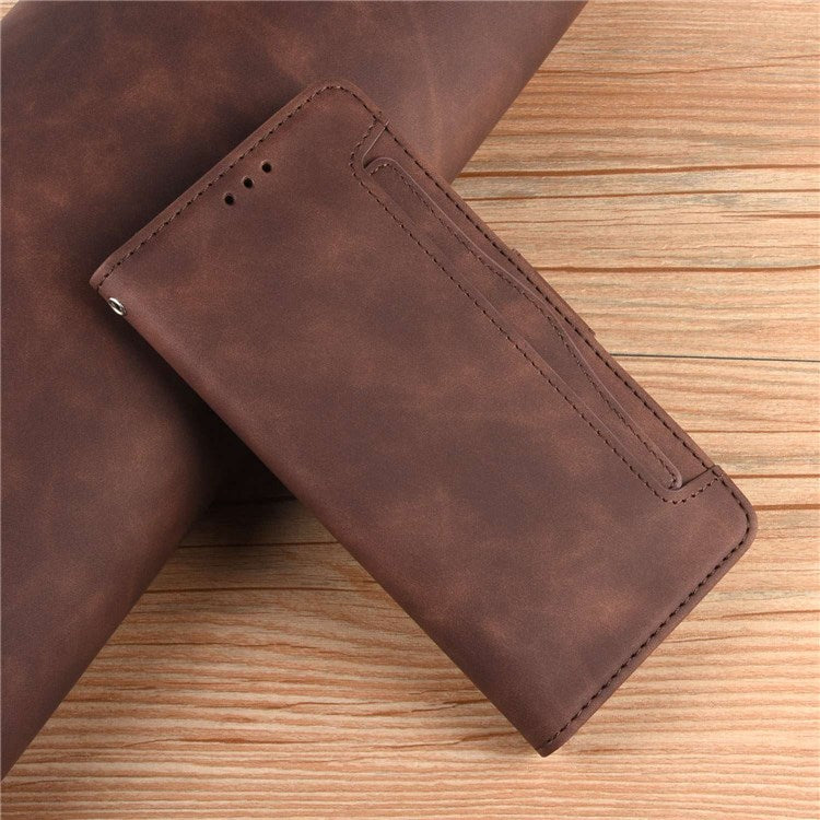 PU Leather Multiple Card Slots Double Magnetic Clasp Case for vivo X80 Pro 5G, Wallet Stand Style Phone Cover - Brown