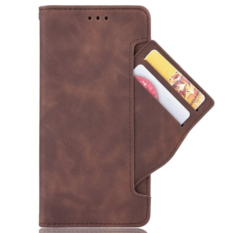 PU Leather Multiple Card Slots Double Magnetic Clasp Case for vivo X80 Pro 5G, Wallet Stand Style Phone Cover - Brown