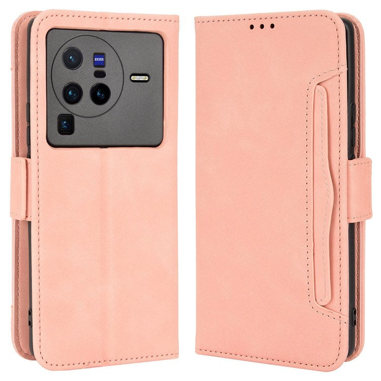 PU Leather Multiple Card Slots Double Magnetic Clasp Case for vivo X80 Pro 5G, Wallet Stand Style Phone Cover - Pink