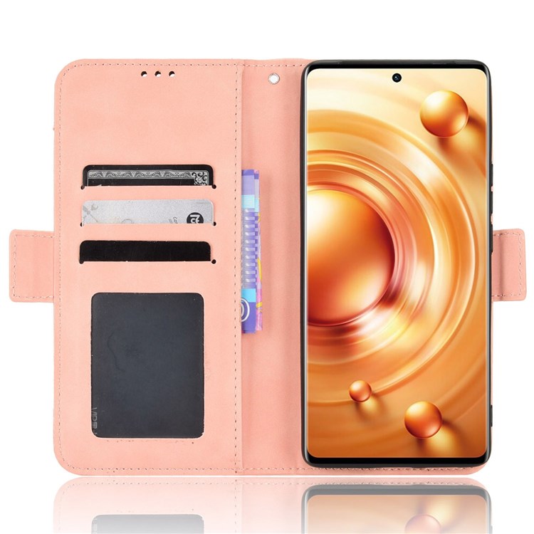 PU Leather Multiple Card Slots Double Magnetic Clasp Case for vivo X80 Pro 5G, Wallet Stand Style Phone Cover - Pink