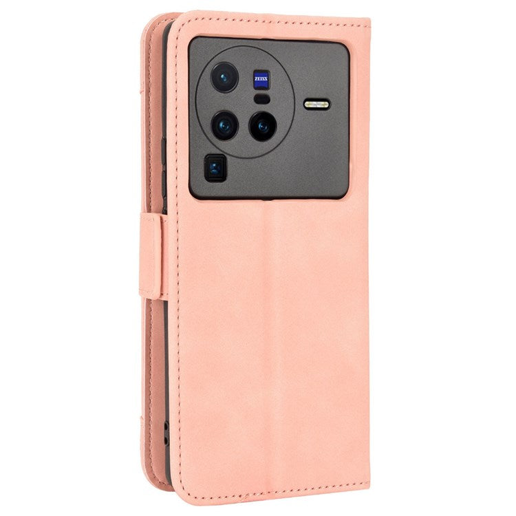 PU Leather Multiple Card Slots Double Magnetic Clasp Case for vivo X80 Pro 5G, Wallet Stand Style Phone Cover - Pink