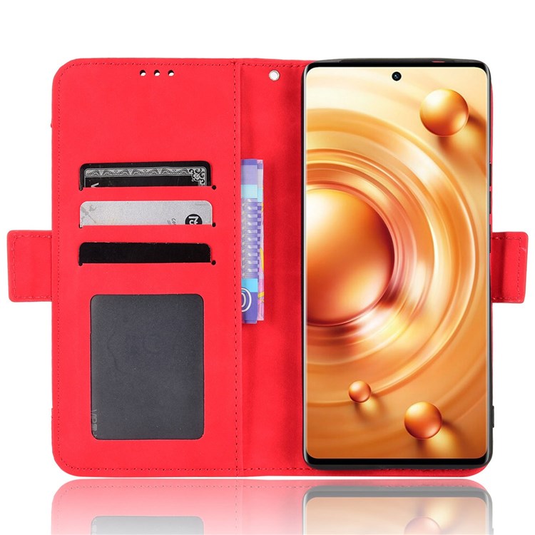 PU Leather Multiple Card Slots Double Magnetic Clasp Case for vivo X80 Pro 5G, Wallet Stand Style Phone Cover - Red