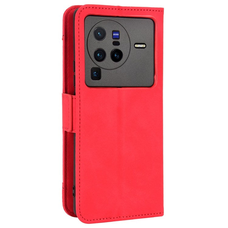 PU Leather Multiple Card Slots Double Magnetic Clasp Case for vivo X80 Pro 5G, Wallet Stand Style Phone Cover - Red