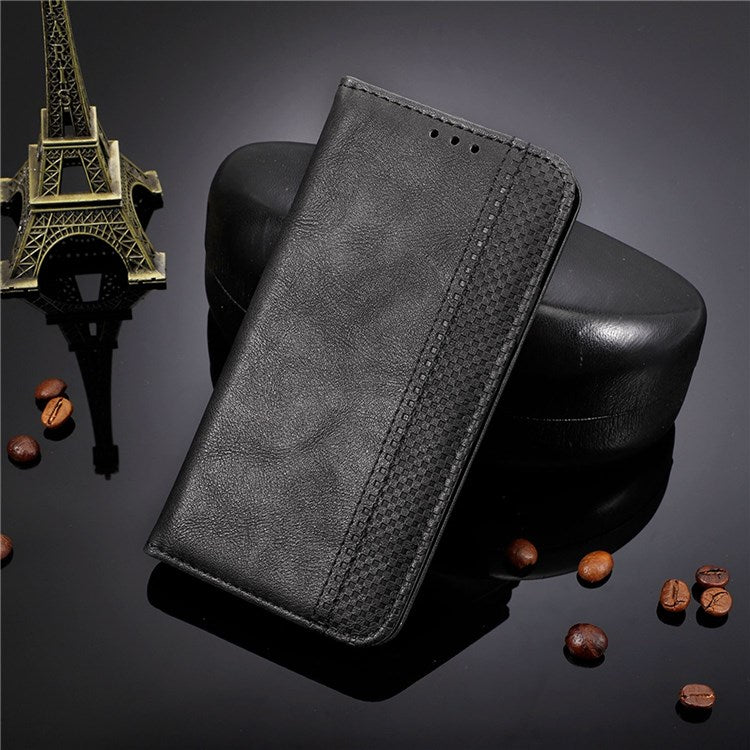 Retro Texture Anti-scratch Phone Case for vivo X80 Pro 5G, PU Leather Stand Wallet Magnetic Absorption Protective Cover - Black