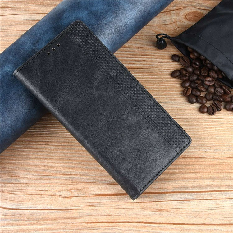 Retro Texture Anti-scratch Phone Case for vivo X80 Pro 5G, PU Leather Stand Wallet Magnetic Absorption Protective Cover - Black