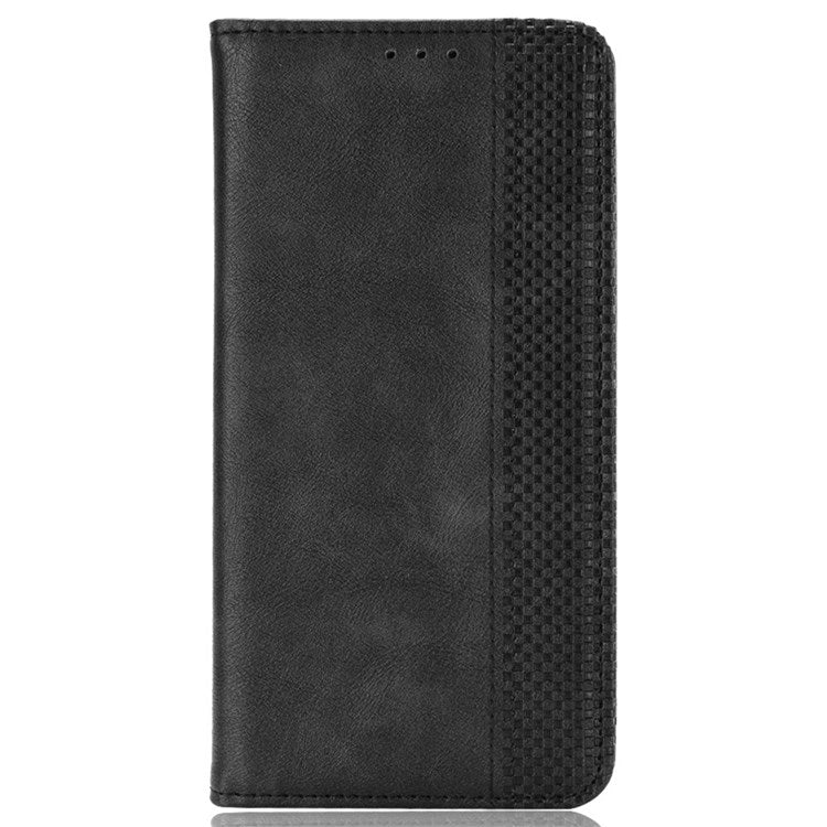 Retro Texture Anti-scratch Phone Case for vivo X80 Pro 5G, PU Leather Stand Wallet Magnetic Absorption Protective Cover - Black