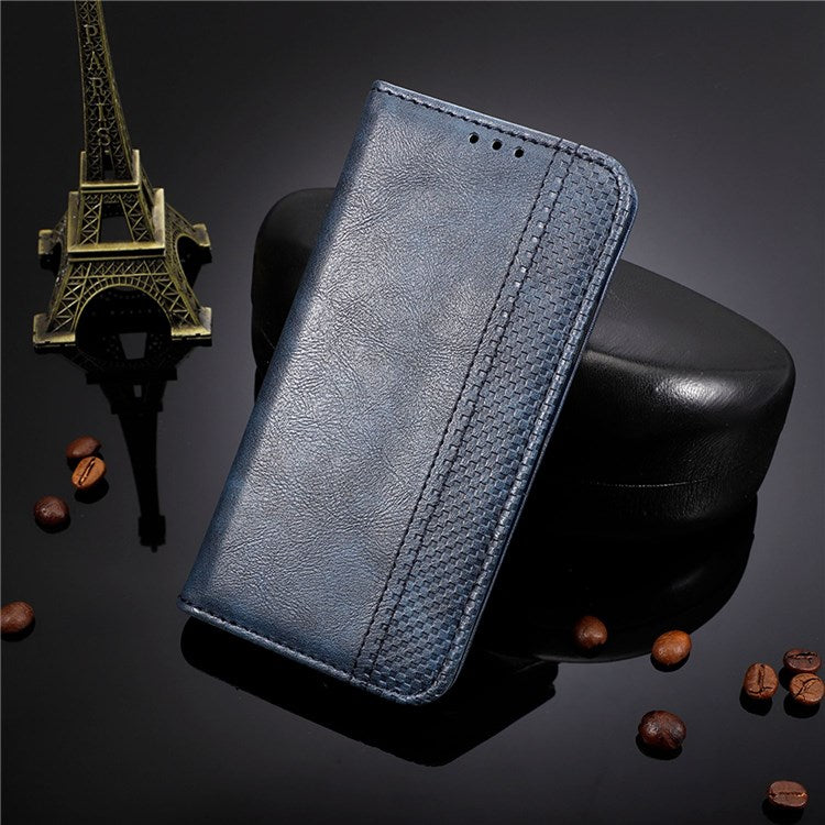 Retro Texture Anti-scratch Phone Case for vivo X80 Pro 5G, PU Leather Stand Wallet Magnetic Absorption Protective Cover - Blue