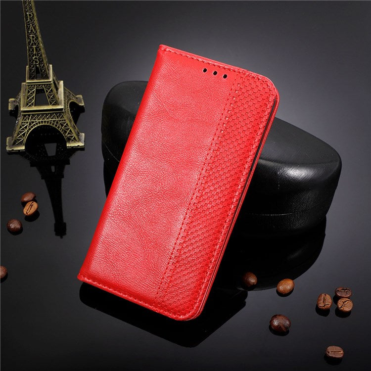 Retro Texture Anti-scratch Phone Case for vivo X80 Pro 5G, PU Leather Stand Wallet Magnetic Absorption Protective Cover - Red