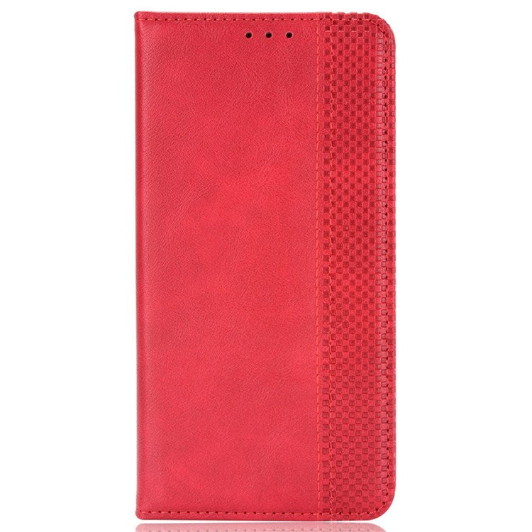 Retro Texture Anti-scratch Phone Case for vivo X80 Pro 5G, PU Leather Stand Wallet Magnetic Absorption Protective Cover - Red