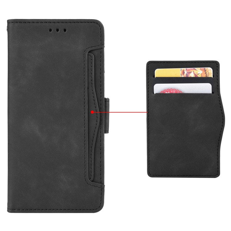 Multiple Card Slots Leather Cover for vivo X80 5G, PU Leather Wallet Stand Folio Flip Phone Case - Black