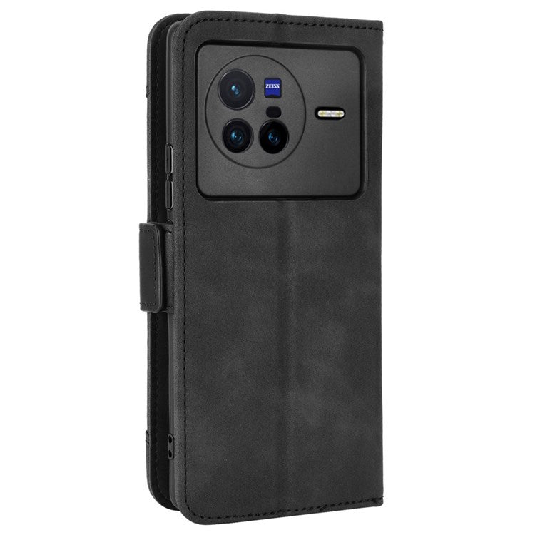 Multiple Card Slots Leather Cover for vivo X80 5G, PU Leather Wallet Stand Folio Flip Phone Case - Black