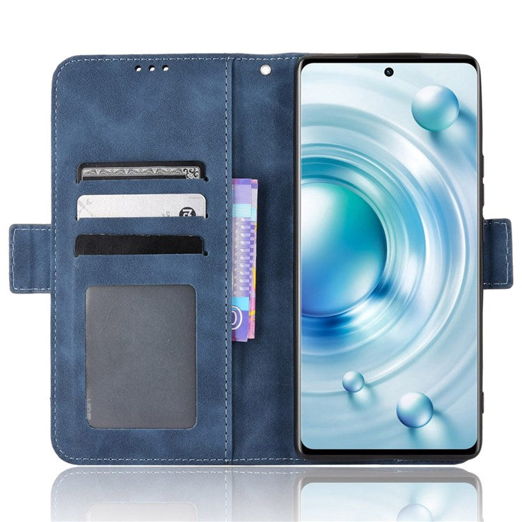 Multiple Card Slots Leather Cover for vivo X80 5G, PU Leather Wallet Stand Folio Flip Phone Case - Blue