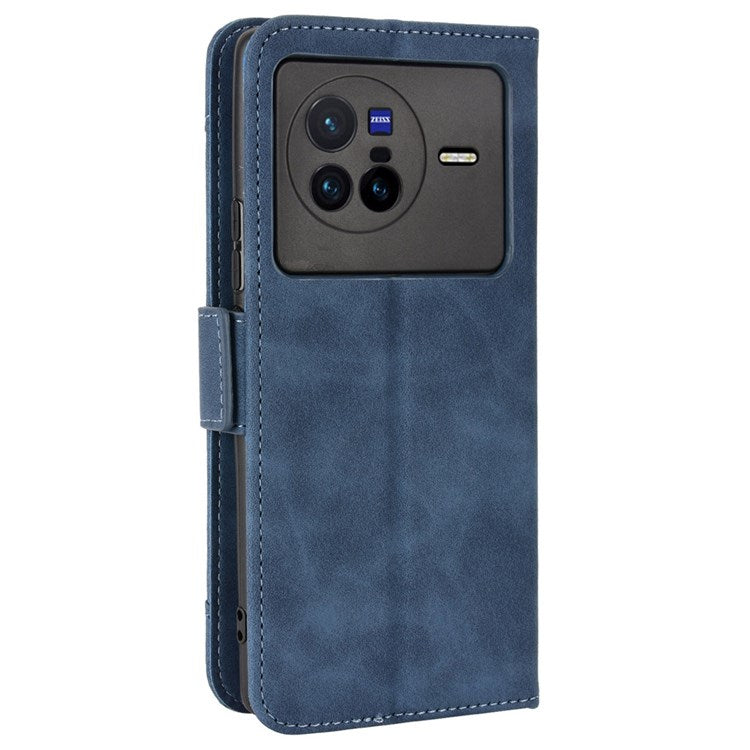 Multiple Card Slots Leather Cover for vivo X80 5G, PU Leather Wallet Stand Folio Flip Phone Case - Blue