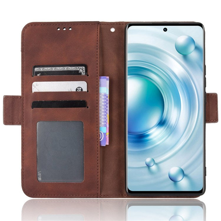 Multiple Card Slots Leather Cover for vivo X80 5G, PU Leather Wallet Stand Folio Flip Phone Case - Brown