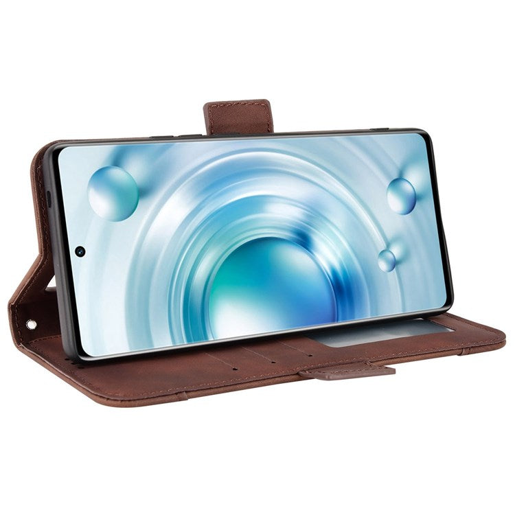 Multiple Card Slots Leather Cover for vivo X80 5G, PU Leather Wallet Stand Folio Flip Phone Case - Brown