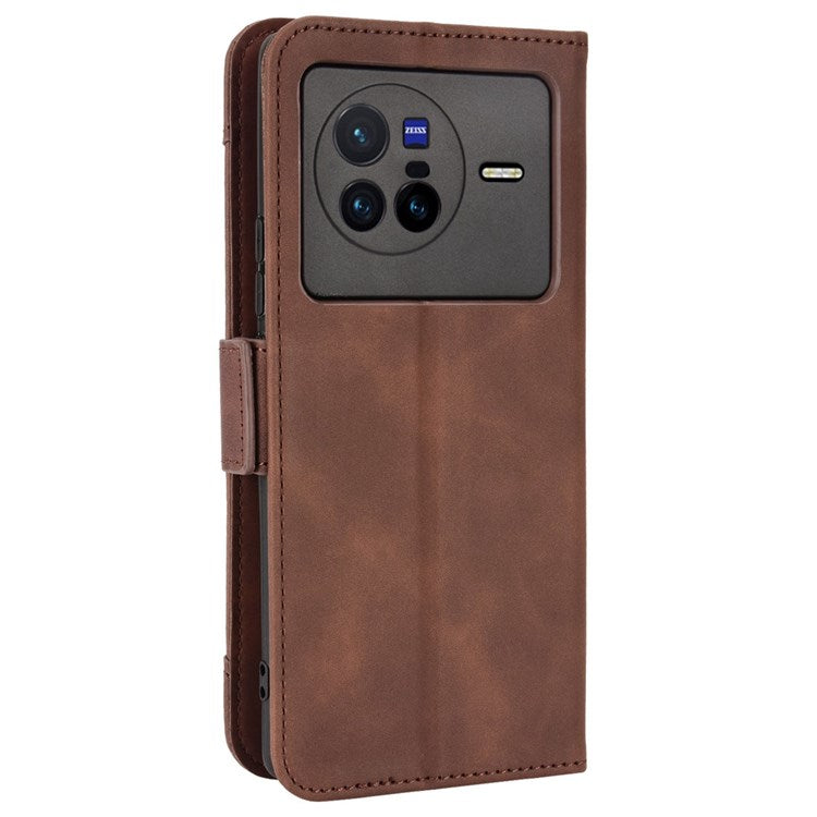 Multiple Card Slots Leather Cover for vivo X80 5G, PU Leather Wallet Stand Folio Flip Phone Case - Brown