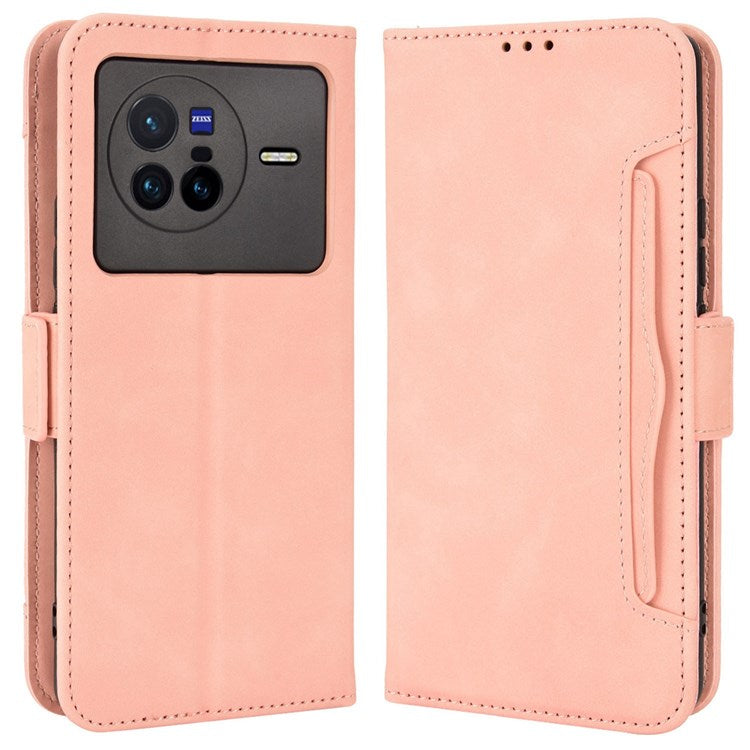 Multiple Card Slots Leather Cover for vivo X80 5G, PU Leather Wallet Stand Folio Flip Phone Case - Pink