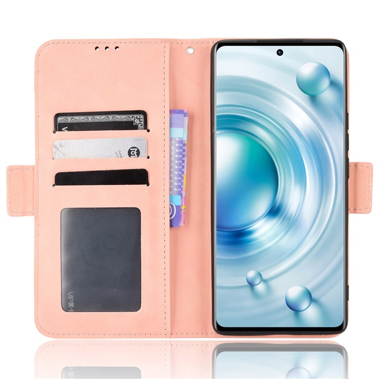 Multiple Card Slots Leather Cover for vivo X80 5G, PU Leather Wallet Stand Folio Flip Phone Case - Pink