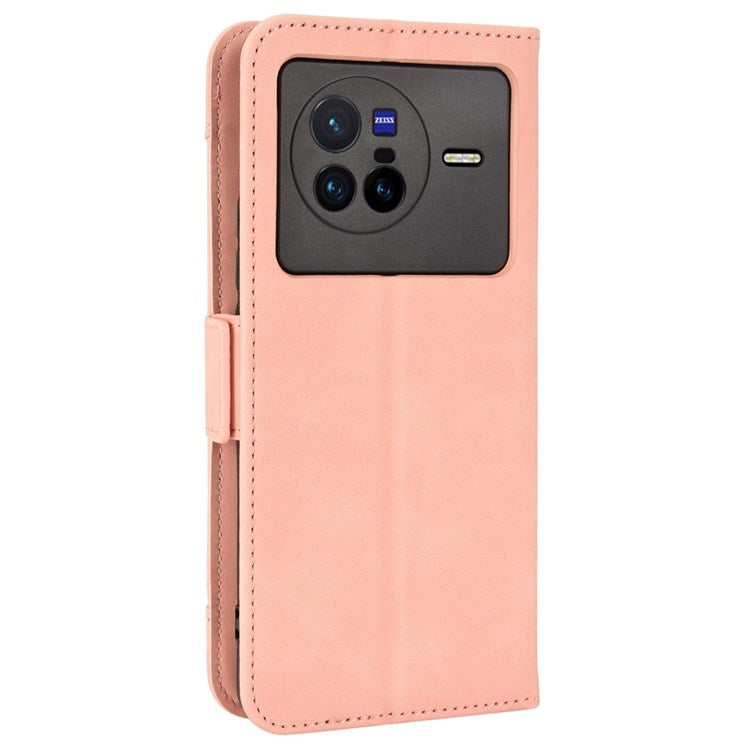 Multiple Card Slots Leather Cover for vivo X80 5G, PU Leather Wallet Stand Folio Flip Phone Case - Pink