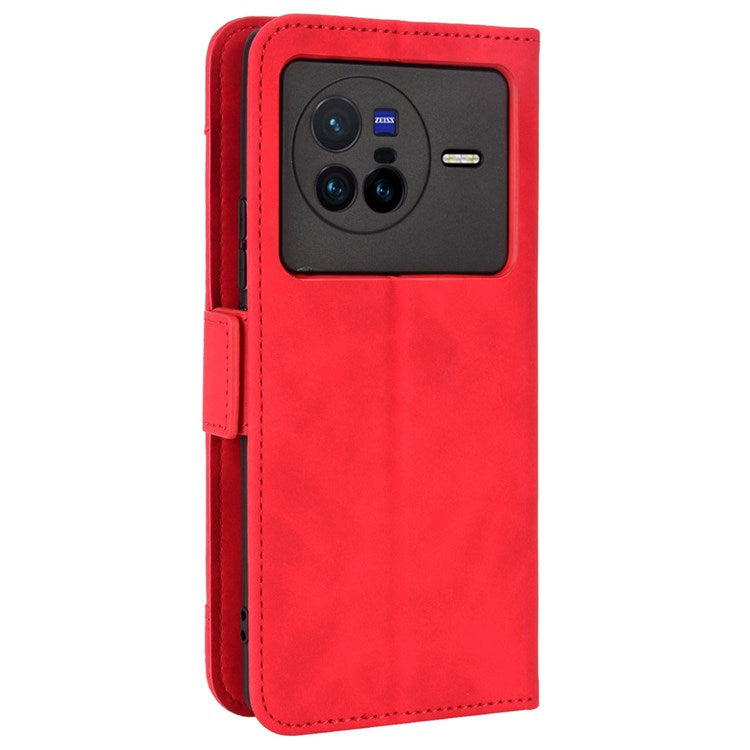 Multiple Card Slots Leather Cover for vivo X80 5G, PU Leather Wallet Stand Folio Flip Phone Case - Red