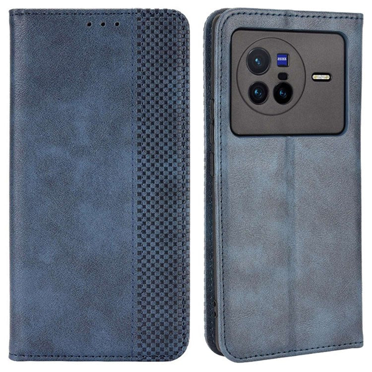 For vivo X80 5G Flip Folio Book Phone Case Shockproof Retro Texture Scratch-resistant Phone Cover Magnetic Smartphone Shell - Blue