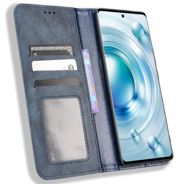 For vivo X80 5G Flip Folio Book Phone Case Shockproof Retro Texture Scratch-resistant Phone Cover Magnetic Smartphone Shell - Blue