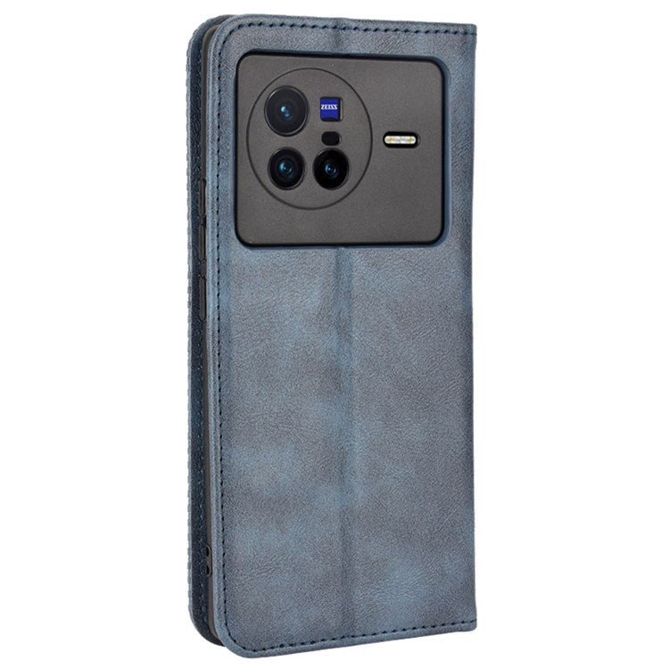 For vivo X80 5G Flip Folio Book Phone Case Shockproof Retro Texture Scratch-resistant Phone Cover Magnetic Smartphone Shell - Blue